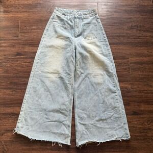 Y2K Extreme Wide Leg Denim Culottes 90s Grunge Raw Hem Baggy Skater Jeans 28x27